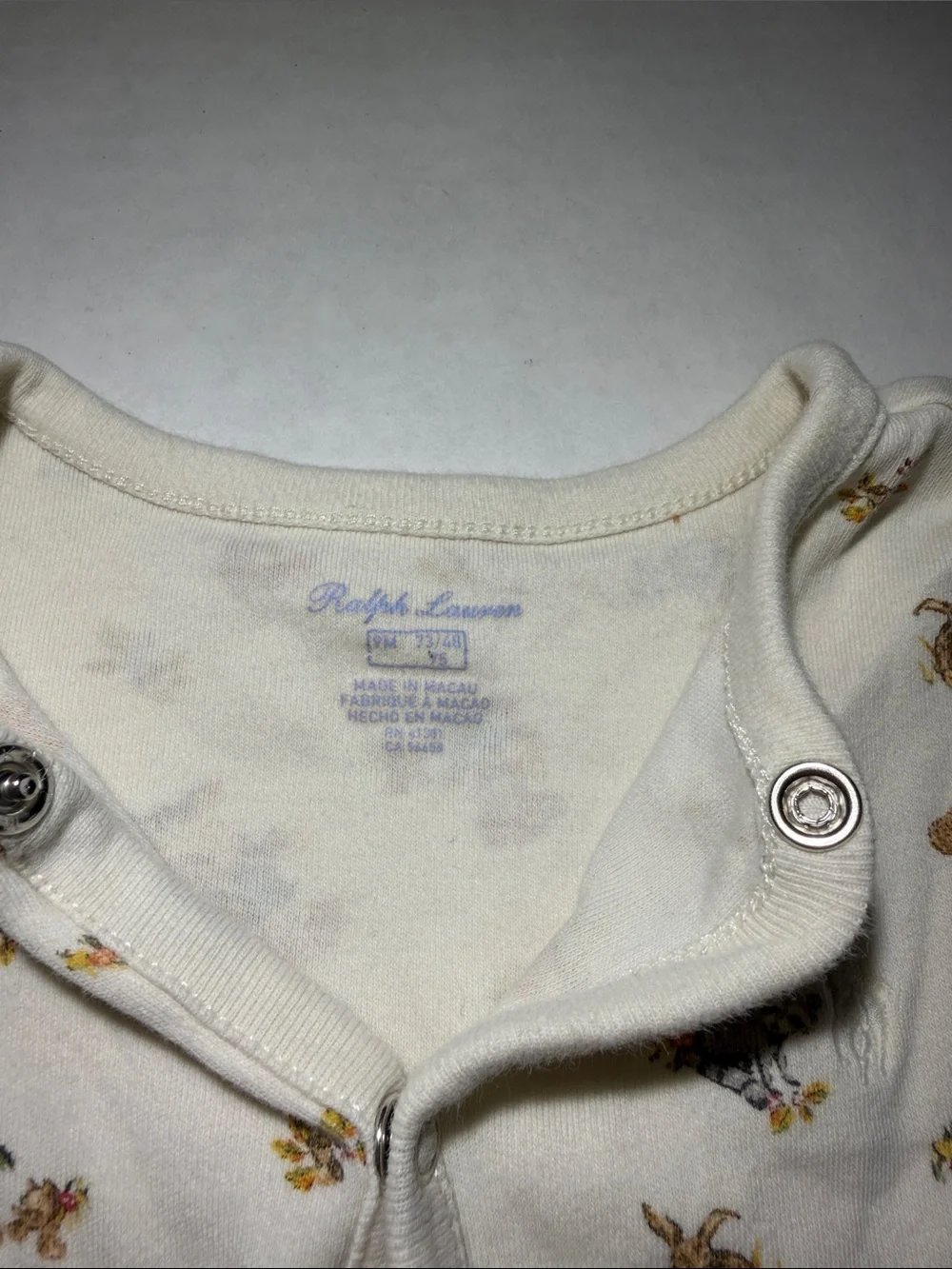 Ralph Lauren Baby 9M Polo Bear Cotton Footed Coverall SEE DESCRIPTION